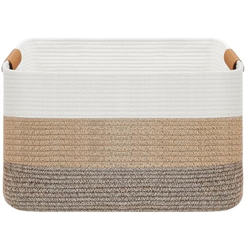 VECELO Large Rope Storage Blanket Basket, 22"x 17"x12" Storage Basket with Handles, Woven Cotton Rope Basket for Storage for Toys, Clothes, Laundry, Pillow, Comforter, Cushions, Gradient Yellow - Image 1