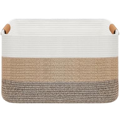 VECELO Large Rope Storage Blanket Basket, 22"x 17"x12" Storage Basket with Handles, Woven Cotton Rope Basket for Storage for Toys, Clothes, Laundry, Pillow, Comforter, Cushions, Gradient Yellow - Image 1