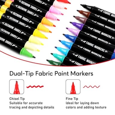 Fabric Markers Permanent for Clothes, 20 Colors Dual Tip with Fine and Chisel Tips Paint Pens for Clothing Canvas Tote Bags T-Shirt and Shoes, Non Toxic Ink for Kids and Adults - Image 2