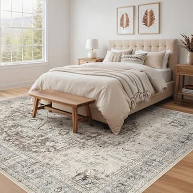 Tortania Area Rug Living Room Rugs - 8x10 Washable Boho Rug Vintage Oriental Distressed Farmhouse Large Thin Indoor Carpet for Living Room Bedroom Under Dining Table Home Office - Brown Blue - Image 2