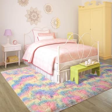 ULTSOFE Rainbow Fluffy Rug for Girls Bedroom Soft Carpet, 4x6 Unicorn Rainbow Rug Cute Shag Area Rugs for Dorm Classroom Living Room Baby Toddler Kids Girls Room Nursery, Colorful Kawaii Home Decor - Image 2