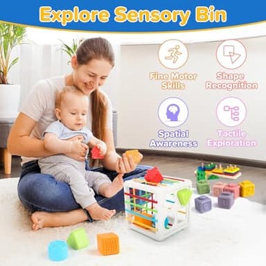 6-in-1 Baby Toys 6 to 12 Months, Montessori Toys for Babies 6-12-18 Months, Infant Teething Toy Stacking Blocks Rings Sensory Bin, Sorting Sensory Educational Learning Gift for Toddlers Aged 1-3 - Image 5