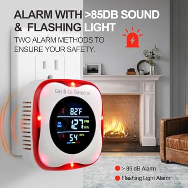 Combustible Gas & Carbon Monoxide Detector 4-in-1 Alarm with Temp/Humidity Sensor – Plug-in CO/Gas Leak Detector for Home, RV, Apartment Safety (Explosive Gas & CO Detection) (CO&Gas, 2-Pack) - Image 5