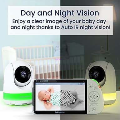 Babysense 5.5” 1080p Full HD Split-Screen Baby Monitor, Video Baby Monitor with 2 Cameras and Audio, 6-Color RGB Night Light, 1000ft Range, Two-Way Audio, 4X Zoom, 5000mAh Battery - Image 6
