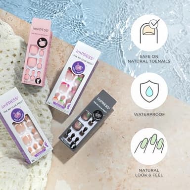 KISS imPRESS Pedicure Press On Toenails, 'Angel Vibes', White, Short Squoval, Pedicure Nail Kit Includes 24 Press On Toenails, Prep Pad, Mini Nail File, & Pedicure Stick - Image 4