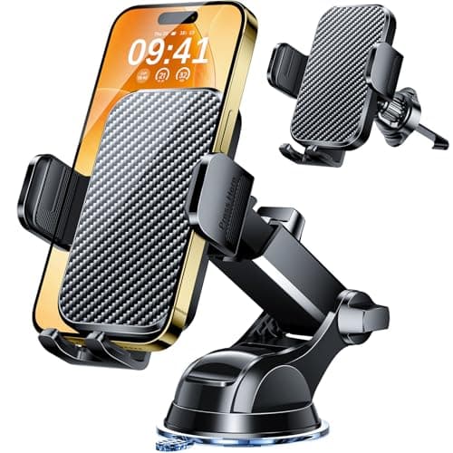 Phone Holders for Your Car 2025 Upgraded Military-Grade Strongest Suction & Stable Clamp Arm Car Phone Holder Mount 360°Adjustable for Dashboard, Windshield, Air Vent for iPhone Samsung, Carbon Fiber - Image 1