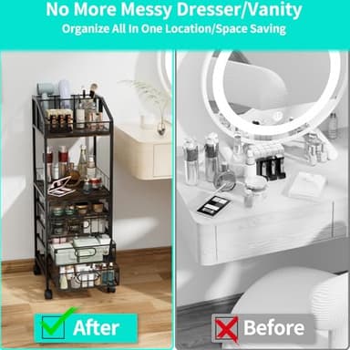 HapiRm Makeup Organizer Storage Cart - Floor Skincare Make Up Storage with 4 Drawers, Rolling Makeup Cart Vanity Organizer Cosmetics Display Cases Holder for Skin Care Perfume Nail Polish - Image 4