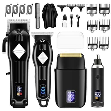 Professional Hair Clippers and Trimmer Set for Men, Beard Trimmer & Foil Shaver & Nose Trimmer Kit, Cordless Mens Clippers and Grooming Kit for Hair Cutting, Beard Styling, Home, Barber - Image 1