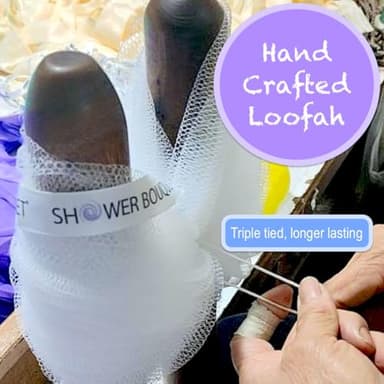 SHOWER BOUQUET Loofah-Charcoal Back-Scrubber & Bath-Sponge Set // 1 Long-Handle-Back-Brush Plus 2 Extra Large 75g Soft Mesh Loofa-Lufa-Loufa Puff Poufs, Men & Women - Exfoliate with Full Pure Cleanse - Image 2