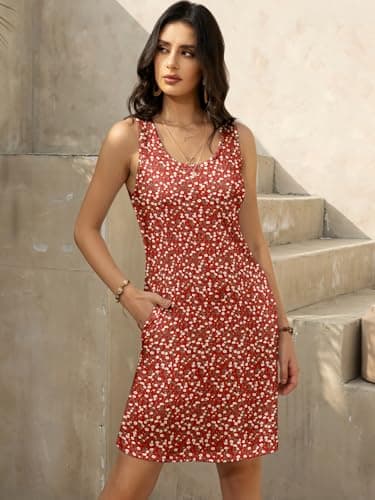 LUXVEER Summer Dresses for Women 2025 Floral Printed Scoop Neck Sleeveless Boho Sundress Flowy Short Mini Beach Cover Up Resort Vacation Dress - Image 4