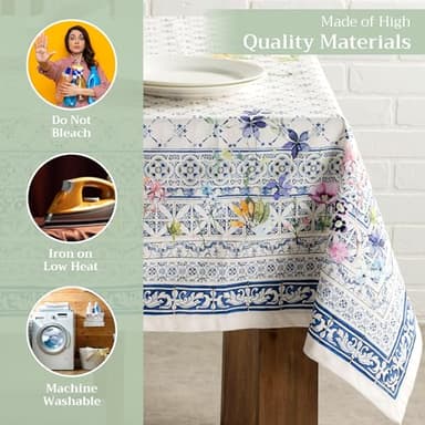 Maison d' Hermine Table Cloth Square Table 100% Cotton 54 x 54 Inches Tablecloth Reusable Decorative Everyday Use for Dining Room, Farmhouse, Home, Party, Festive & Wedding Spring Summer - Faience - Image 4