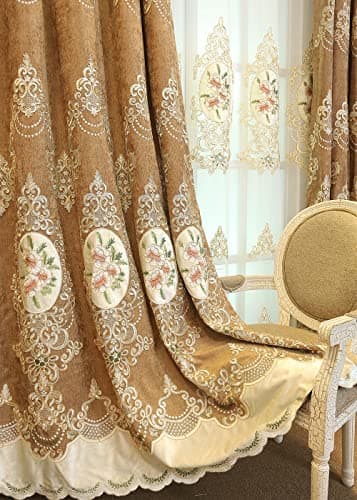 SLOW SOUL Set of 2 Panels Embroidered Flowers 80% Blackout Curtains for Living Room Bedroom Dining Room Curtains High-end Chenille Curtain Grommet Top Brown Cloth 49W X 90L inch - Image 3