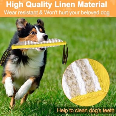 ToLanbbt Dog Tug Toy Bite Jute Pillow Pull Toy with 2 Strong Handles Perfect for Tug of War, Puppy Interactive Play, Tear Resistant Bite Training for Small Medium Large Dogs (Yellow-Bright Line) - Image 3