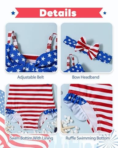 Mioglrie Baby Girl Swimsuit Toddler 4th of July Swimsuit 2T-3T Bathing Suit Star Ruffle Stripe Summer Beach One Piece Swimwear for Infant Girls Swim Suit - Image 4