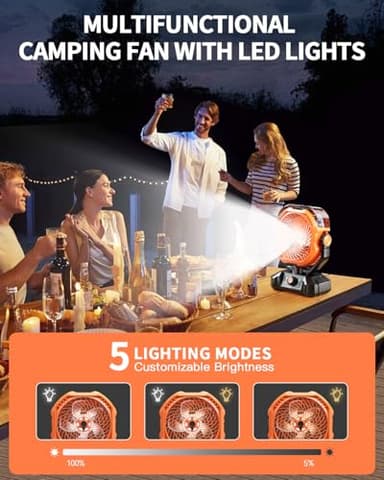 coldSky Portable Misting Fan, 10000mAh Rechargeable Camping Fan with Mist, 360mL Water Tank, 9-19H Runtime, Dual Mist Modes, LED Lights, 8 Speeds for Camgping/Travel/Beach/Golf/Tent/Office (Orange) - Image 6