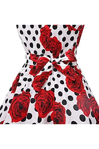 Topdress Women's Vintage Polka Audrey Dress 1950s Halter Retro Cocktail Dress White Dot/Rose M - Image 6
