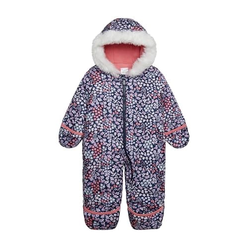 Carter's Infant Unisex Baby Puffer Pram Suit – Faux Fur Trim Hooded One-Piece with Cozy Insulation, Navy Ditsy Floral, 6-9 Months - Image 1