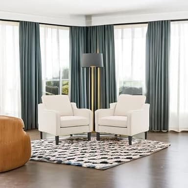 VINGLI Modern Accent Chairs Set of 2, Beige Living Room Chairs Comfy Armchair for Bedroom, Upholstered Sofa Chair Reading Chair for Small Spaces, Apartment, Waiting Room - Image 6