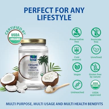 Parachute Naturalz Virgin Coconut Oil | 100% Organic Cooking Oil, Hair Oil and Body Oil | Cold Pressed | USDA Certified |16 Fl. Oz | Glass Jar | Pack of 2 - Image 6