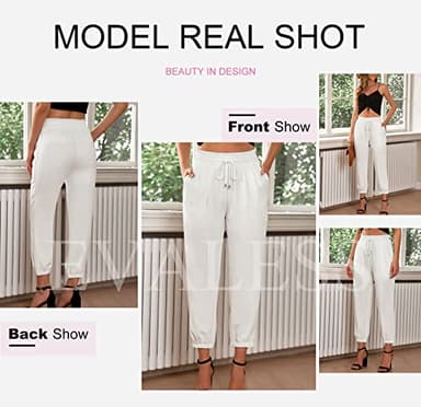 EVALESS Plus Size White Pants for Women 2025 Summer Trendy Drawstring High Waisted Business Casual Teacher Work Pants Womens Linen Office Slacks Spring Loose Comfy Joggers with Pockets XX-Large - Image 4