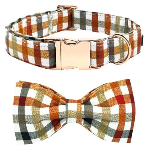 Bobo Rainbow Dog Collar Autumn Pet Collar Plaid Print Fall Soft Cute Pet Collar with Bow Tie Adjustable Metal Buckle Collar Gift Collar for Medium Dogs - Image 1