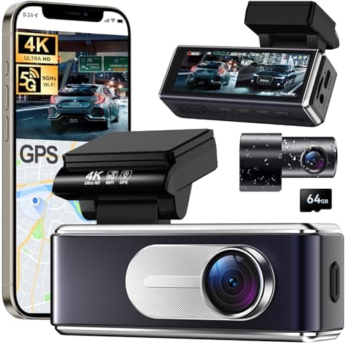 Csyibeielec Dash Cam Front and Rear - 4K HD Dual Dash Camera for Cars, Built-in 5G WiFi GPS, 64GB Card, Dashcam with 3.2" IPS Screen, UHD Night Vision, HDR, App Control, 24H Parking Monitor - Image 1