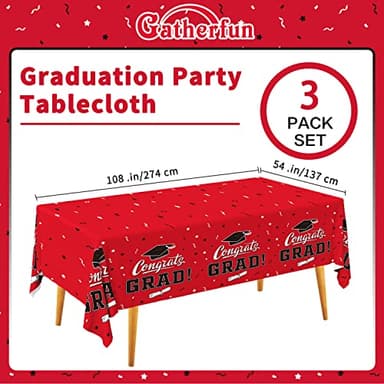Graduation Party Decorations, Gongrats Grad Tablecover for Graduation Party Supplies, 3 pcs Class Red Table Cloths, 54"x108" - Image 5