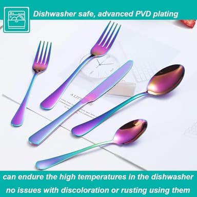 40 Pcs Rainbow Silverware Set for 8, Food Grade Stainless Steel Flatware Set, Eating Utensils Sets Include Fork/Knife/Spoon,Home Kitchen Tableware Set, Reusable Cutlery Set, Dishwasher Safe - Image 4