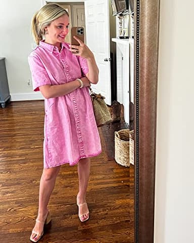 GRAPENT Summer Dresses for Curvy Women Dress to Hide Tummy Mother of The Bride Dresses for Women Button Down Dresses Plus Size Pink Dress Plus Size Dresses Casual Color Aurora Pink Size XX-Large - Image 3