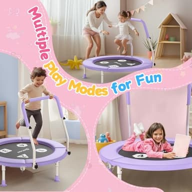 BCAN 36'' Toddler Trampoline, ASTM Certified-Foldable Mini Trampolines for Kids Ages 1-6, Adjustable Handle, Safety Pad & Foldable Legs, Baby Trampoline Indoor/Garden, Gift for Boy and Girl, Purple - Image 7