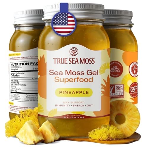 TrueSeaMoss Sea Moss Gel – Made in USA – Wildcrafted Seamoss, Fresh Fruits & Jarred Vegetables – Pineapple, Pack of 1 (Labels may Vary) - Image 1