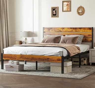 Sweetcrispy Full Size Bed Frame with Headboard, 800LBS Mattress Foundation with All Sturdy Metal Support, Under Bed Storage, No Box Spring Needed, Easy Assembly, Rust Brown - Image 3