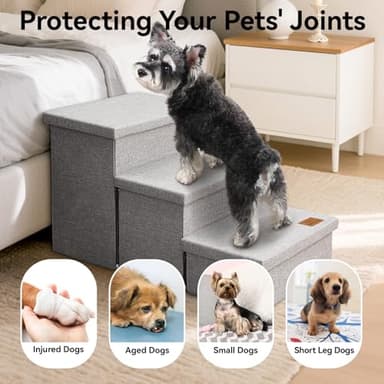 Zerbuger Wider Dog Stairs with Storage 18" H, 3-Step Sturdy Dog Steps for Large/Medium/Small Older Senior Dogs Cats, Folding Pet Stairs Climbing Bed or Couch, Arthritis-Friendly (Gray, No Condo) - Image 4
