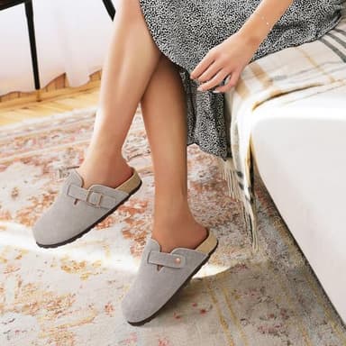 Asgard Women's Suede Clogs Leather Mules Arch Support Potato Shoes with Comfort Cork Footbed Grey 39 (Size 7.5-8) - Image 2