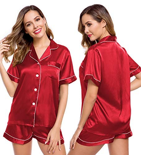 LecGee Womens Pajamas Set Silk Satin Sleepwear Short Sleeve Nightwear Button Down Pj Lounge - Image 1