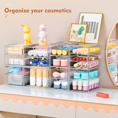 ARSTPEOE Makeup Acrylic Organizer with 17 Drawers(4 Sets), Desk Organizers and Accessories, Clear Makeup Organizer, Dustproof Storage Drawers for Office Art Craft Supplies - Image 7