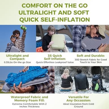 ATEPA Inflatable Stadium Seat Cushion, Self-Inflating Memory Foam Stadium Seats Bleacher Seat Chair Cushion Pad for Airplane Travel Backpacking Sports Events, Grey - Image 6