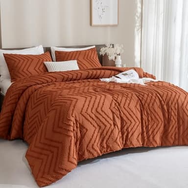 Andency Burnt Orange King Size Comforter, Boho Terracotta Soft Warm Bedding Comforter Sets for King Bed, 3 Pieces Rust Chevron Tufted Aesthetic Microfiber Lightweight Comforter Set - Image 7
