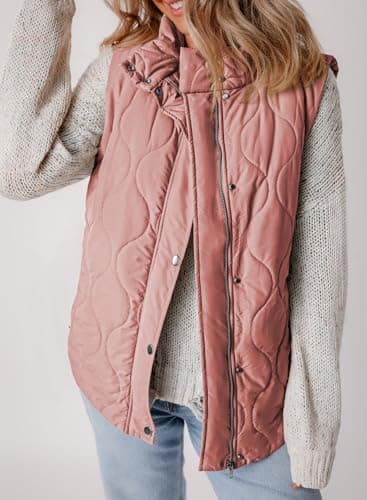 EVALESS Womens Fashion Cropped Puffer Vest Fall Winter 2025 Lightweight Quilted Stand Collar Sleeveless Button Down Jackets Warm Coat Outerwear Gilet with Pockets Gossamer Pink Small - Image 6