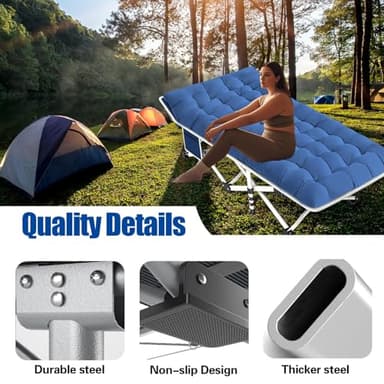 GETOVIN Cot Camping Cot with Thick Pad Cots for Sleeping Camping Bed Folding Cot 450LBS(Max Load) Comfortable Double Layer Oxford Heavy Duty with Carry Bag for Home Outdoor Travel - Image 5