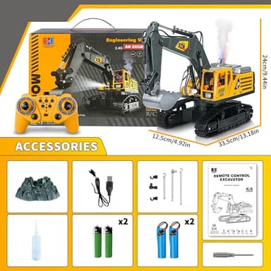 FUYLE Remote Control Excavator Construction Toy, 14 Channel 2.4Ghz RC Digger with Simulating Real Engine Spray, 680° Rotation, Metal Shovel, Lights and Sounds, Christmas Birthday Gift for Boys Kids - Image 9