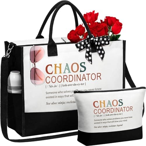 Thank You Gifts for Women, Administrative Professional Day Gifts, Chaos Coordinator Gifts for Coworker Boss Lady Manager Nurse Employee Teacher Appreciation Gifts Birthday - Canvas Tote Bag Makeup Bag - Image 1