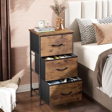 WLIVE Dresser with 3 Drawers, Fabric Nightstand, Organizer Storage Dresser for Bedroom, Hallway, Entryway, Closets, Sturdy Steel Frame, Wood Top, Easy Pull Handle, Rustic Brown Wood Grain Print - Image 2