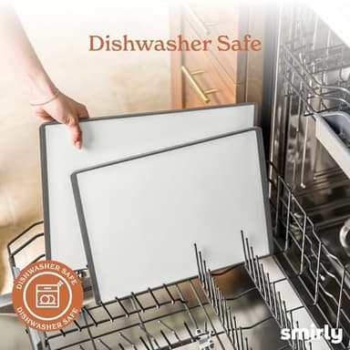 SMIRLY Plastic Cutting Board Set with Holder 3 Pieces, Non-Slip Dishwasher Safe Chopping Boards for Kitchen, Grey & White - Image 5