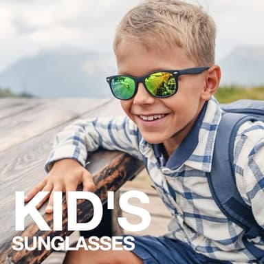RIVBOS Kids Sunglasses Boys with Strap Polarized Rubber Flexible Shades for Toddler and Children Age 3-10 RBK004-2 Black Ice Green Lens - Image 2
