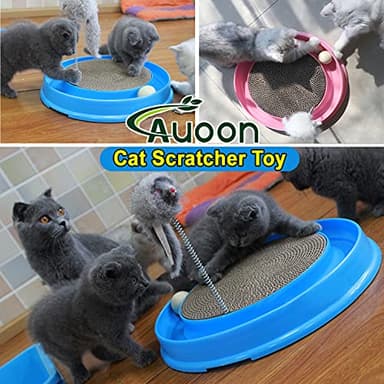 AUOON Cat Scratcher Toy - Cat Scratch Pad with Cat Toy Ball Track and Plush Mouse Toy for Indoor Cats and Kittens (Blue) - Image 2