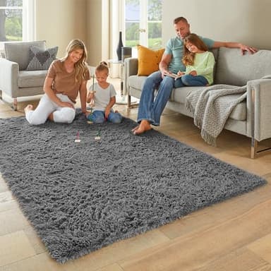 Ophanie Area Rugs for Living Room Bedroom, Upgrade Non-Slip Fluffy Soft Grey Shag Carpet, Indoor Floor Gray 4x6 Fuzzy Shaggy Living Room Plush Rug for Kids Home Dorm Decor Aesthetic - Image 2