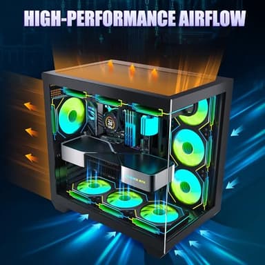 Gaming PC Case, ATX Cpmputer CASE with 7 PWM ARGB Fans Pre-Installed,Type-C Full-View Dual Tempered Glass, Mid Tower Cpmputer CASE Black, (H4) - Image 3