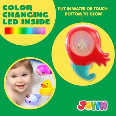 JOYIN 12 PCS Light Up Bath Toys, Toddler Flashing Colourful LED Bathtub Mermaid Toy, Baby Bathtime Floating Rubber Shower Gifts for Infant Kids Boy Girl Valentines Easter Gifts Swimming Pool Party - Image 3
