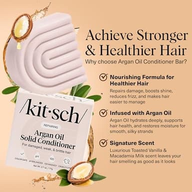 Kitsch Argan Oil Conditioner Bar – Repairing Hair Conditioner for Damaged Hair, Anti-Frizz – Strengthening, Moisturizing Hair Care – Paraben, Silicone & Sulfate-Free – Made in USA - 2.7 oz - Image 2